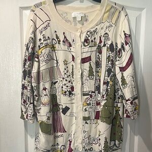 CJ Banks Women's Festive Print Sweater - Cream